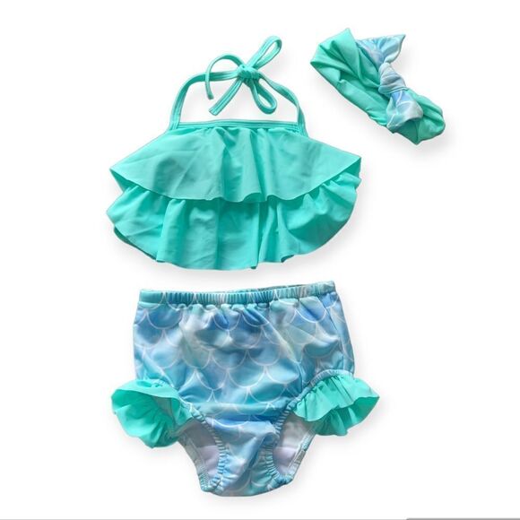 NWT Two Piece Ruffle Mermaid Bikini for Toddler Beach Swimming - Picture 8 of 8